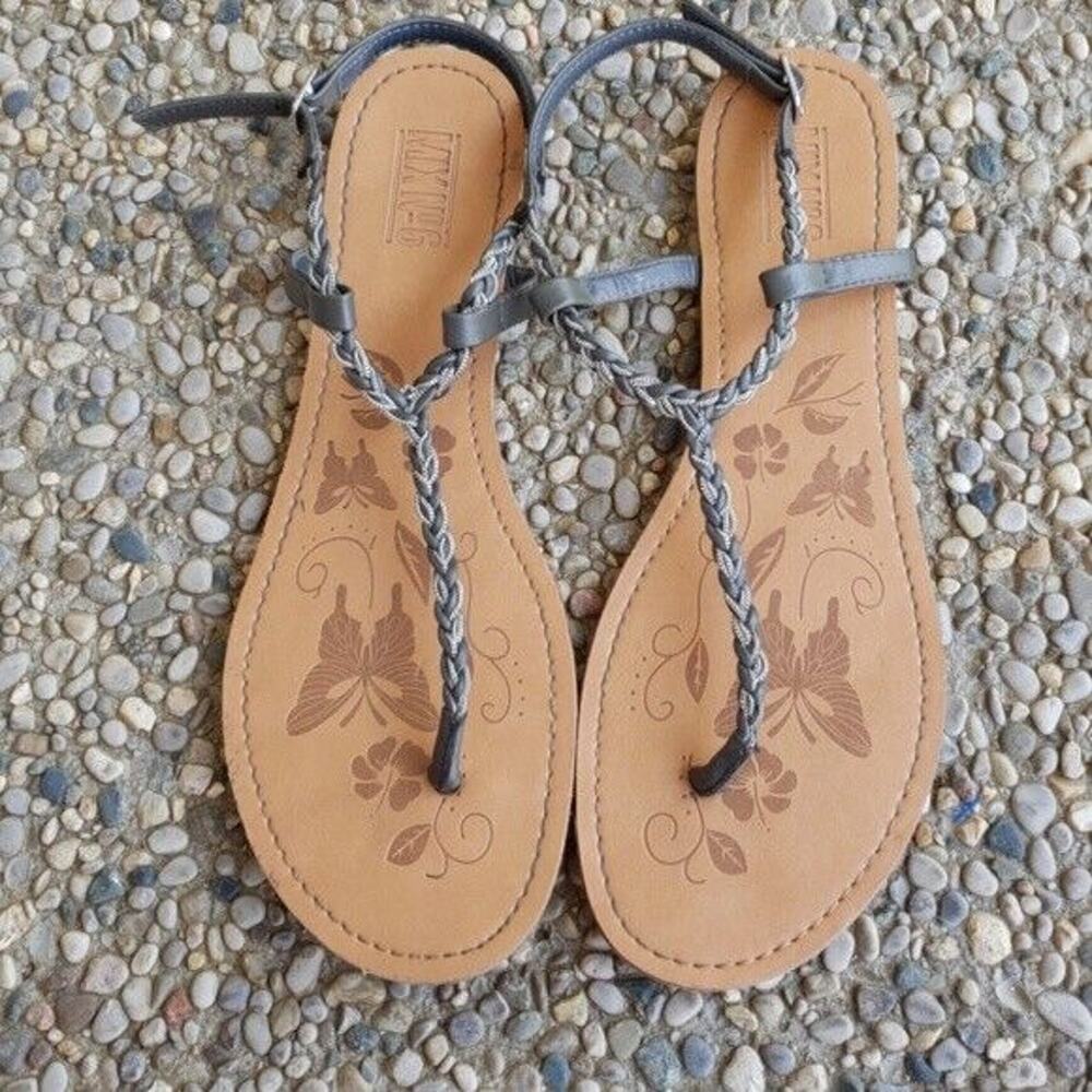 Mix No 6 Silver Grey Woven Chain Flats Flip Flops Sandals - Size 11